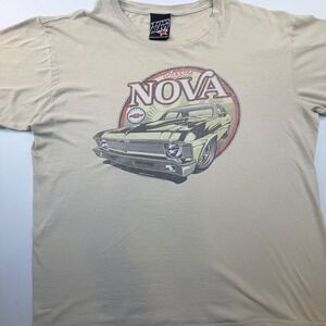 Chevrolet Nova Graphic T Shirt Large Beige Classic Muscle Car Top Heavy USA